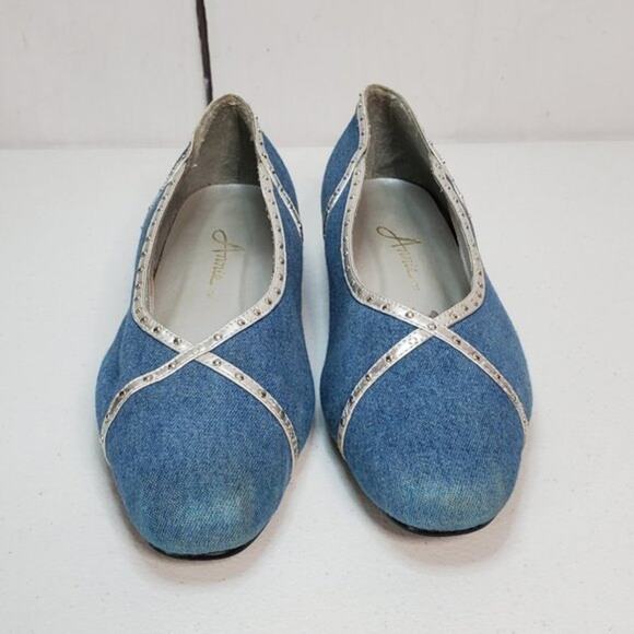 Annie Denim Metallic Silver Studded Fabric Pumps 8 - Picture 2 of 10